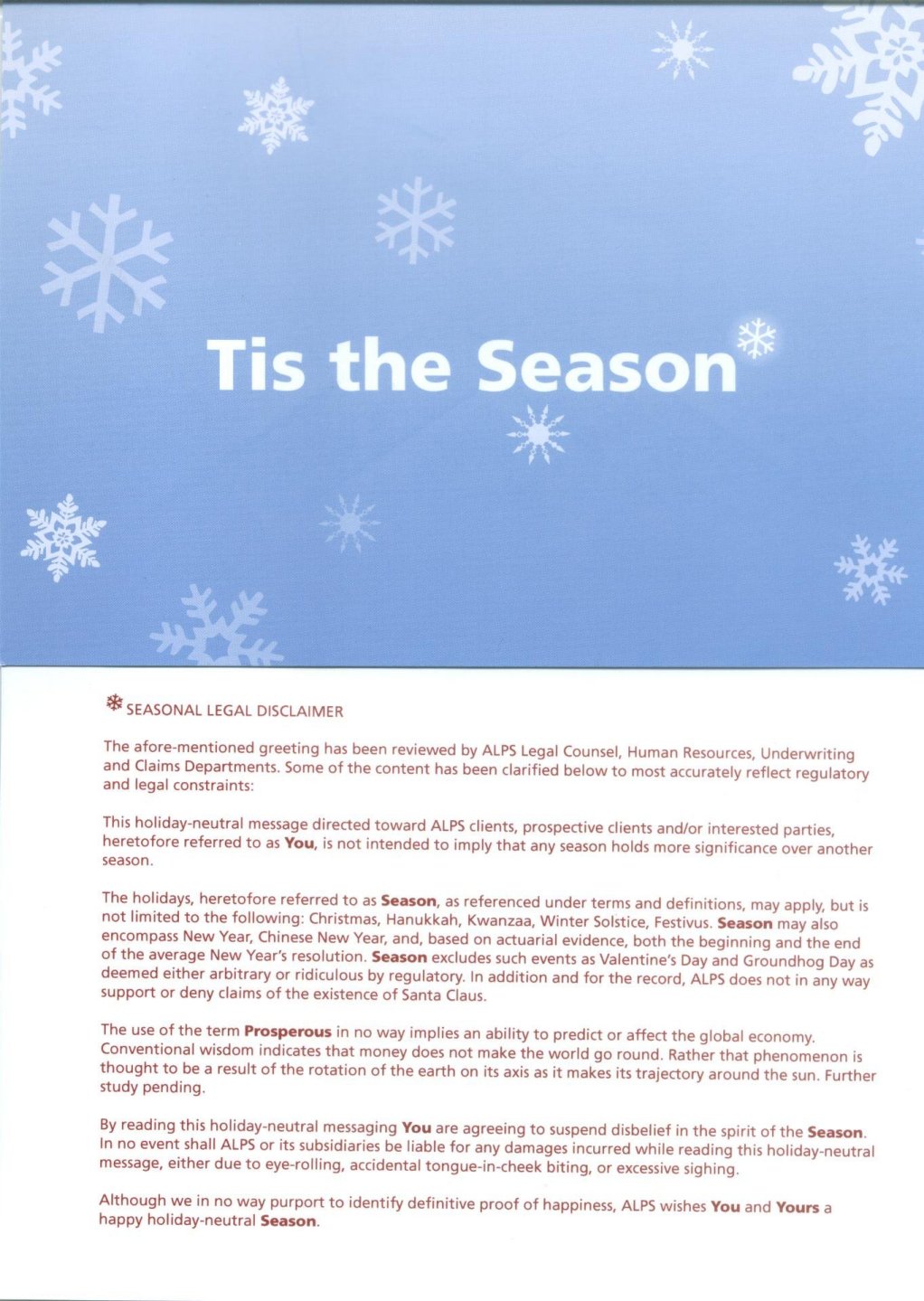 Holiday Disclaimed