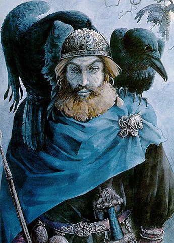 Odin, also spelled Oden and Wodan, the All-Father of the Gods of Northern Europe who gave his right eye for sacred knowledge to create and protect humankind. 
His ravens Thought and Memory keep him informed of earths goings on