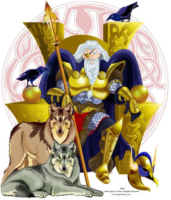 Odin, King of the Aesir Gods by Agnes Olson, see more of       her fantastic Norse Deities art and read the descriptions       of each God or Goddess at:        http://elfwood.lysator.liu.se/loth/a/o/aolson/freya2.jpg.html